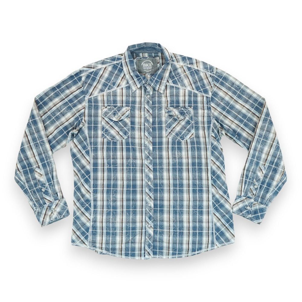 BKE‎ Men's Buckle Athletic Fit Western Cowboy Shirt Heavy Stitch Plaid Size XL
